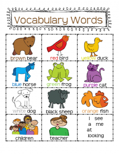 brown bear vocabulary chart